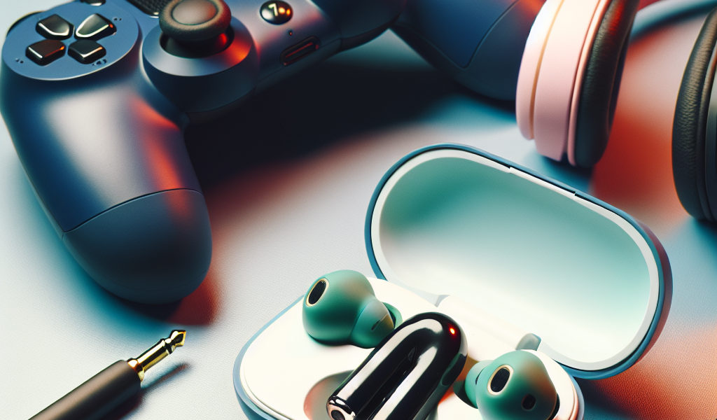 "JBL earbuds displayed on a gaming setup, illustrating their compatibility and performance for gaming use in the article 'Dapatkah Earbud JBL Digunakan untuk Bermain Game? Panduan Lengkap dan Review'."